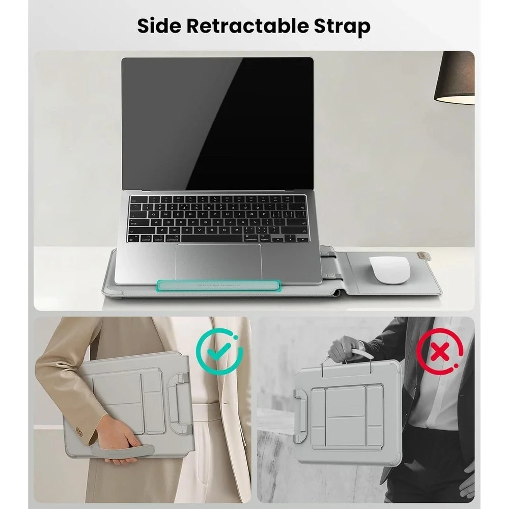 Nillkin 16 in PU Laptop Sleeve Stand Mouse Pad Handle Gray Travel‎ Office